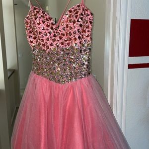 Pink strapless beaded homecoming dress